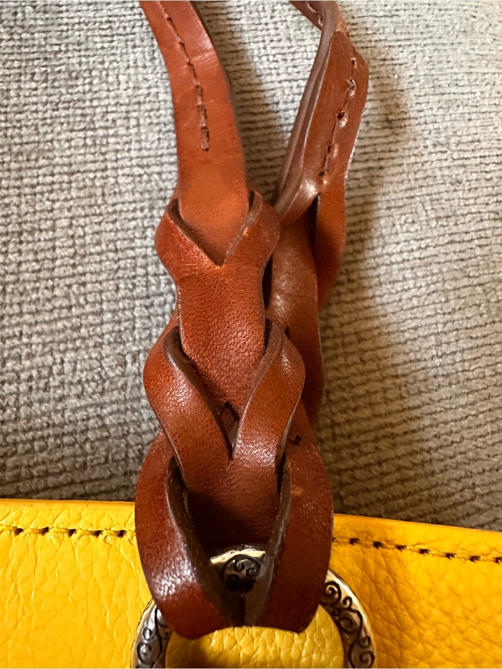 Brighton Yellow Floral Embossed Tote with Brown Braided Handles - Picture 4 of 4